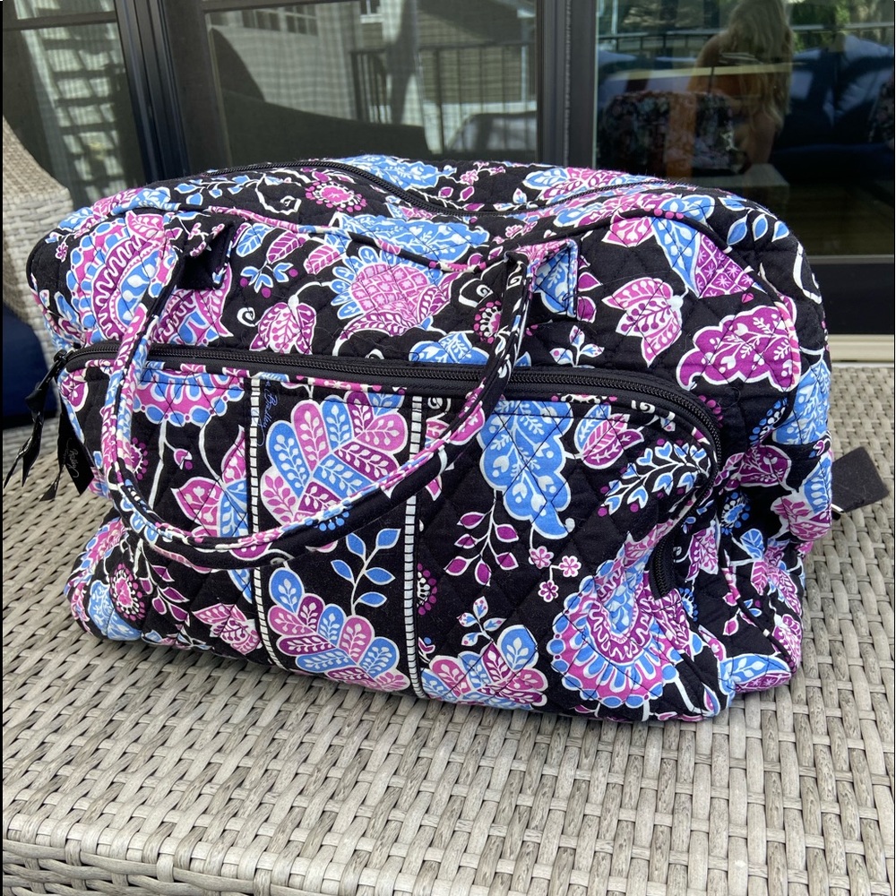 vera bradley quilted black patterned weekender duffel bag